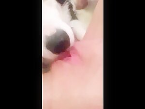 Girl licked by her pup