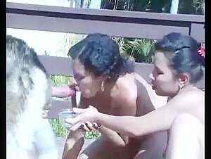 Sexy Latina with an eager mouth swallowing dog cum